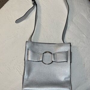 London Fog Silver Bow Accent Shoulder Bag